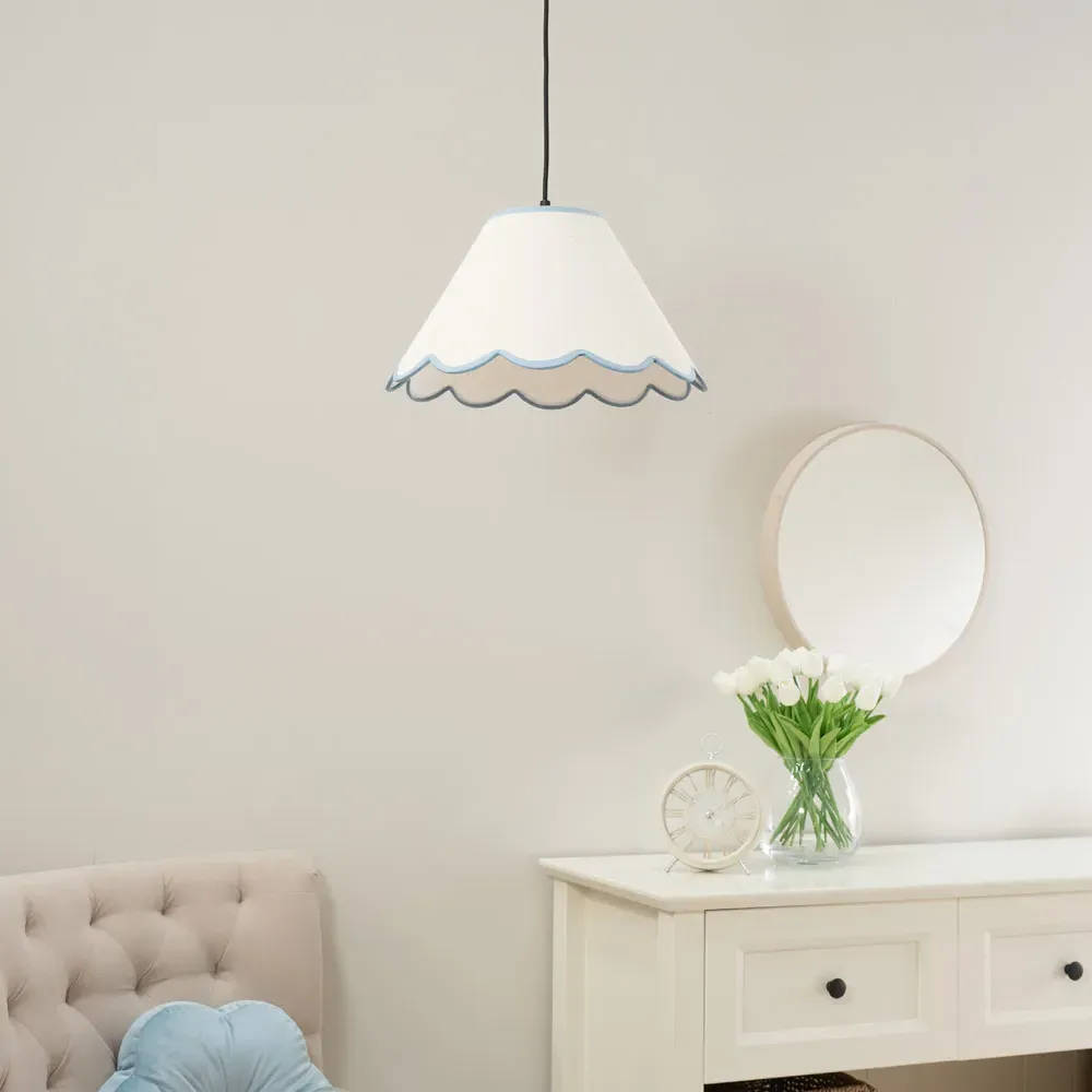 Florie Small Tapered Lamp Shade with Scalloped Edge - Cream, Linen