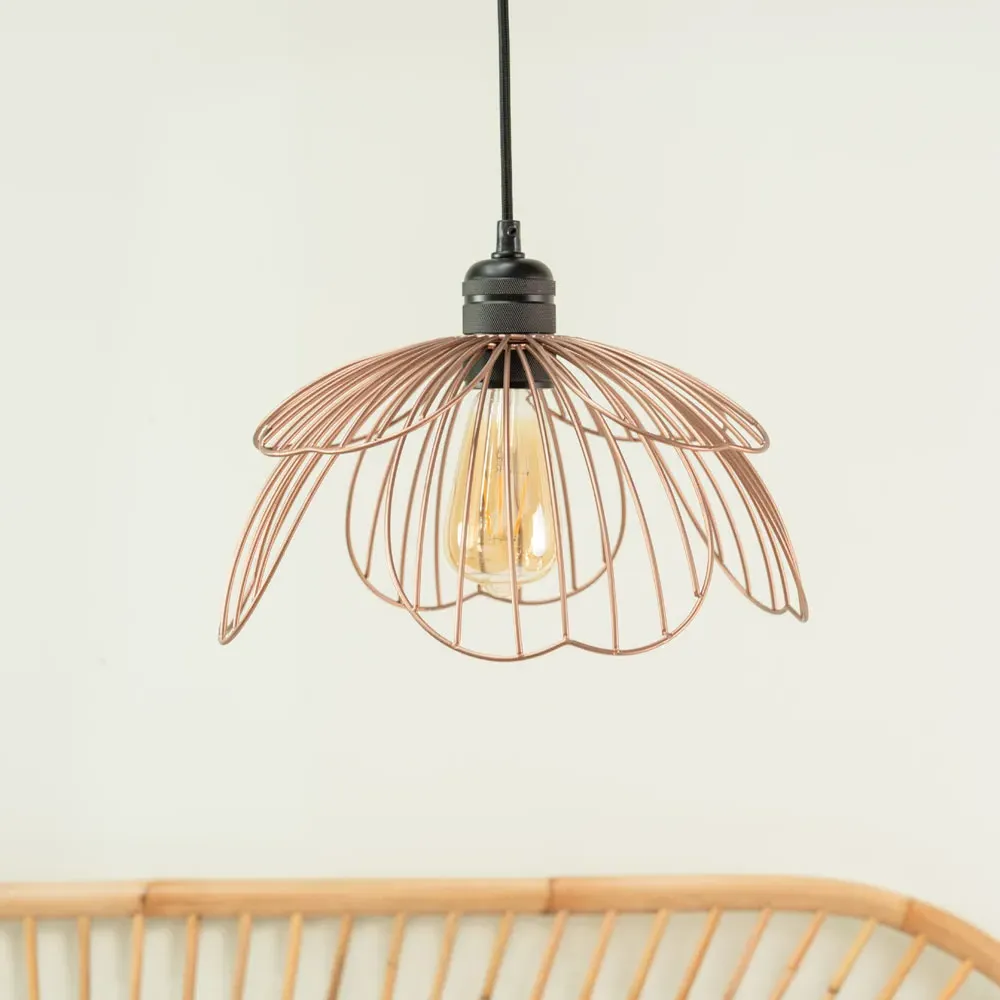 Flower Pendant Lamp Shade - Rose Pink, Metal
