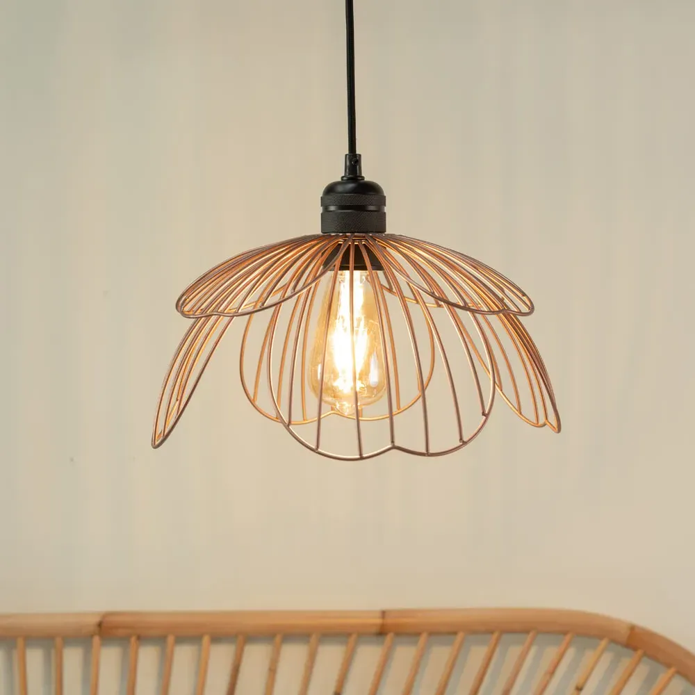 Flower Pendant Lamp Shade - Rose Pink, Metal