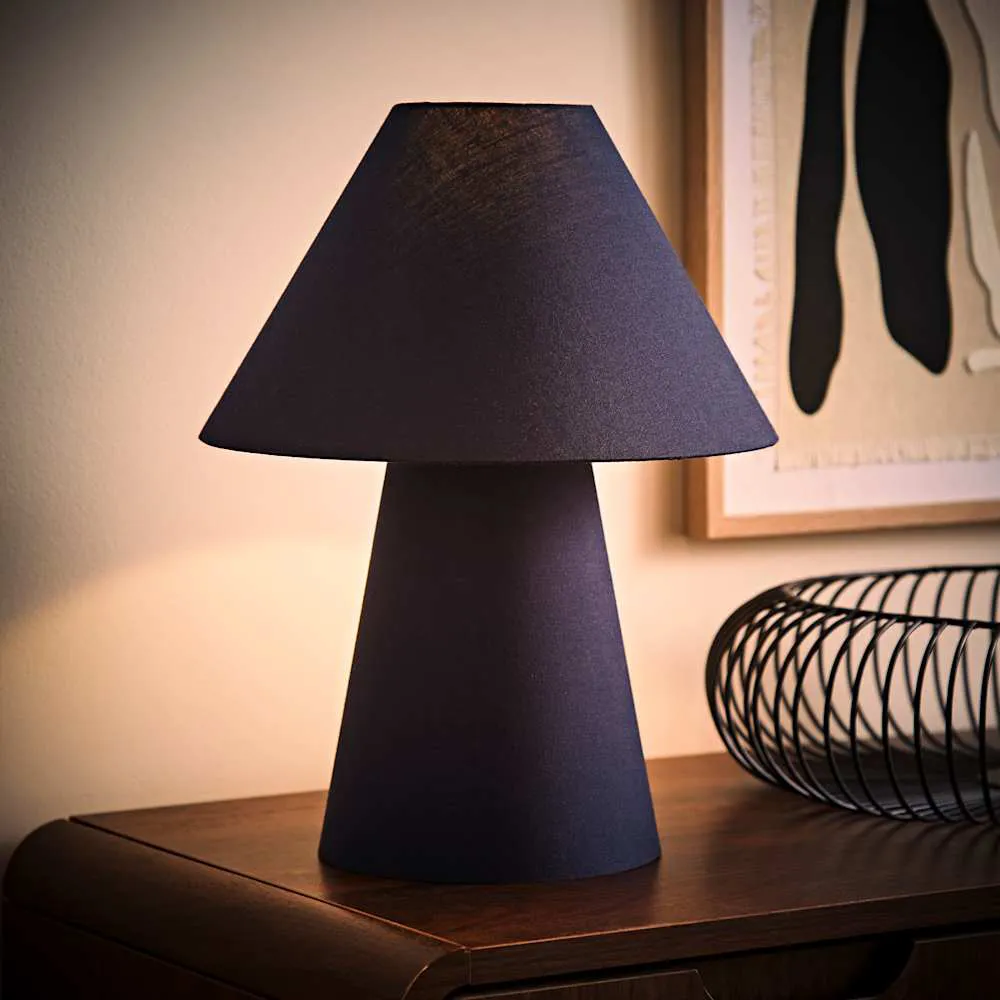Freddie Tapered Shade Table Lamp and Bulb - Navy, Fabric