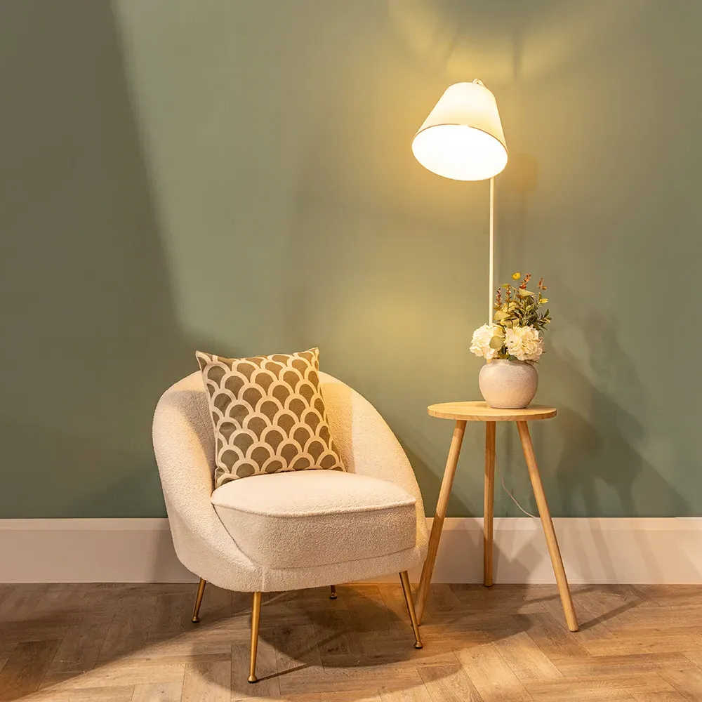 Freja Side Table Floor Lamp with Storage - White, Wood