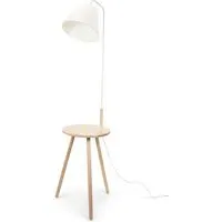 Freja Side Table Floor Lamp with Storage - White, Wood