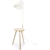 Freja Wooden Tripod Floor Lamp with Table - Cream