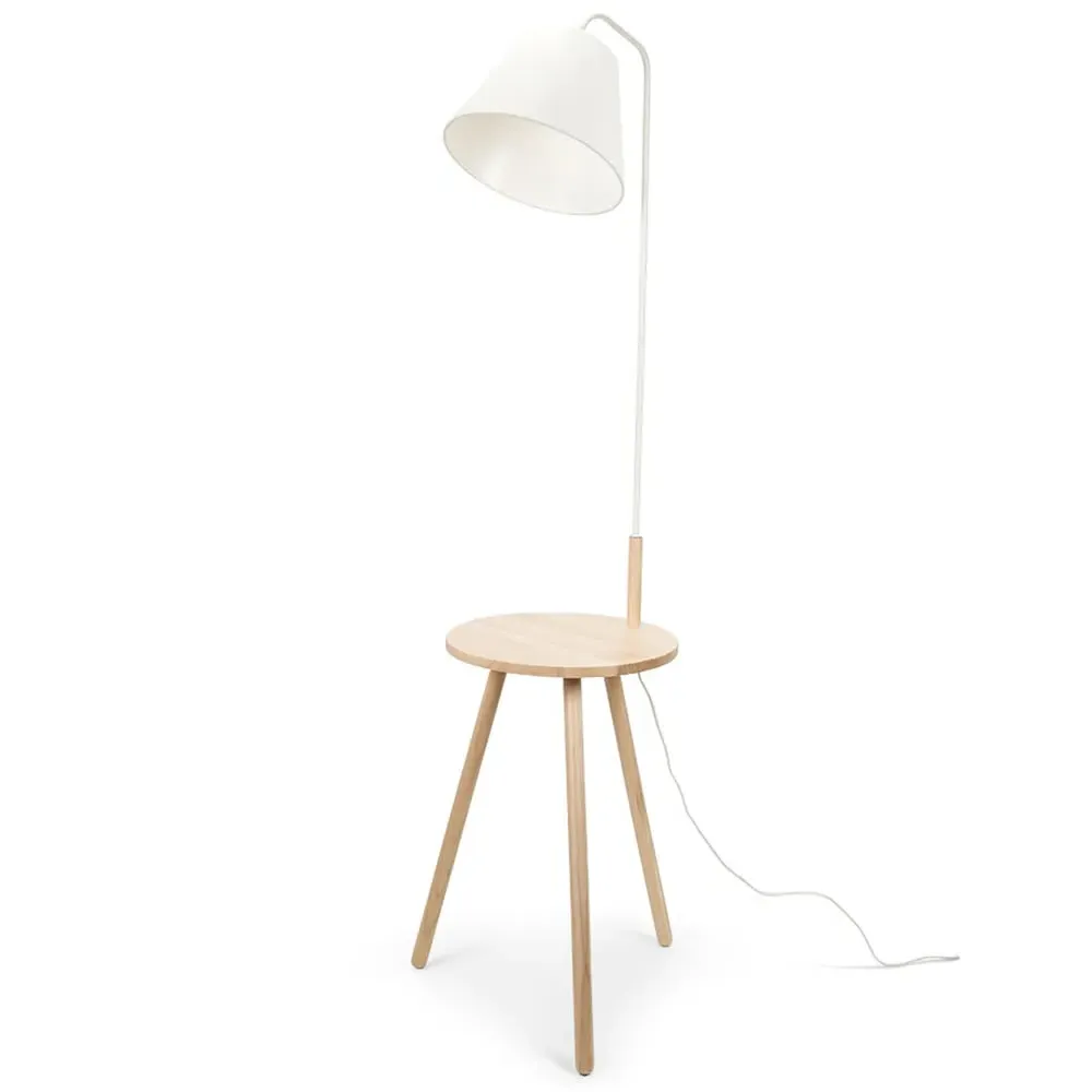 Freja Wooden Tripod Floor Lamp with Table - Cream image