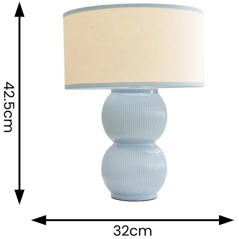 Gemma Stacked Ribbed Table Lamp with Linen Shade - Blue