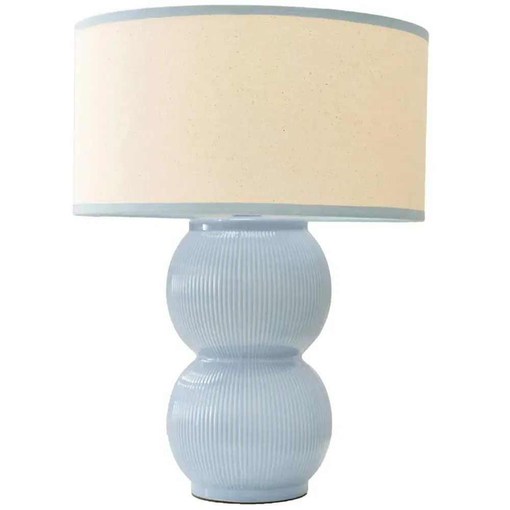 Gemma Stacked Ribbed Table Lamp with Linen Shade - Blue image