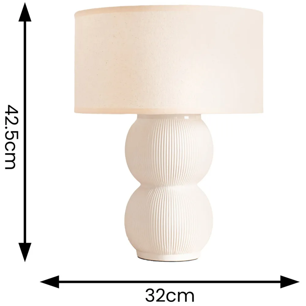 Gemma Stacked Ribbed Table Lamp with Linen Shade - Cream