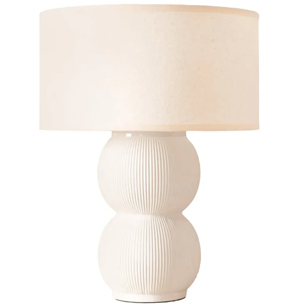Gemma Stacked Ribbed Table Lamp with Linen Shade - Cream