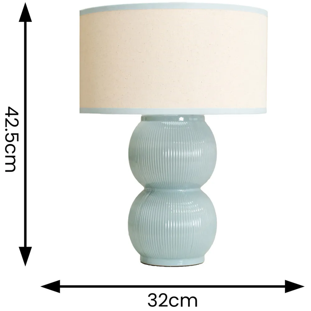 Gemma Stacked Ribbed Table Lamp with Linen Shade - Green