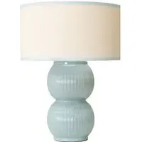 Gemma Stacked Ribbed Table Lamp with Linen Shade - Green
