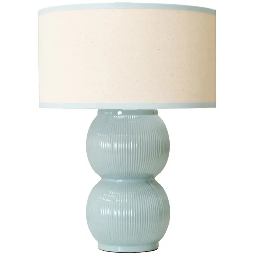 Gemma Stacked Ribbed Table Lamp with Linen Shade - Green