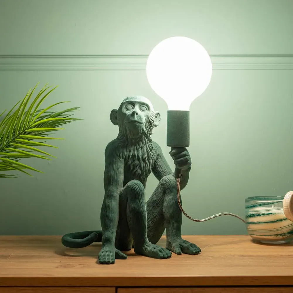 Geroge Monkey Globe LED Table Lamp - Green, Velvet