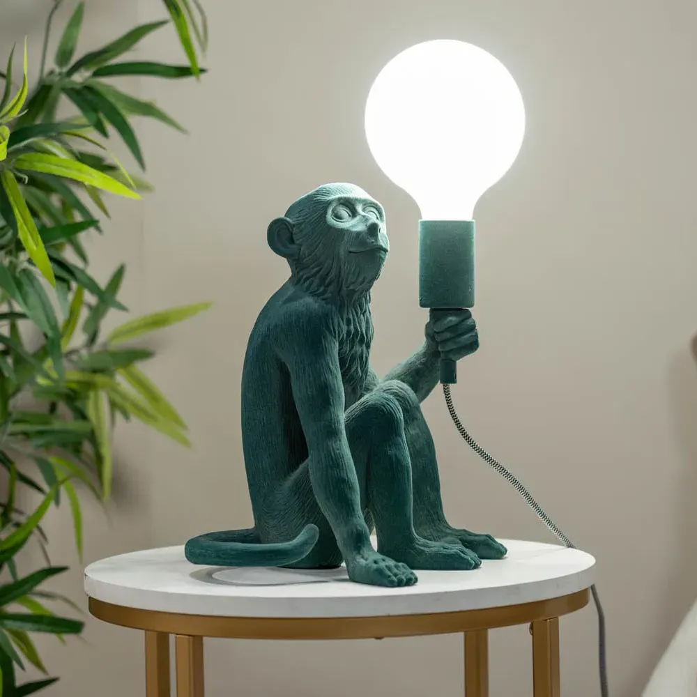 Geroge Monkey Globe LED Table Lamp - Green, Velvet