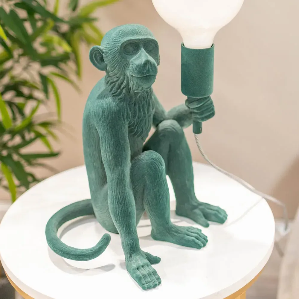 Geroge Monkey Globe LED Table Lamp - Green, Velvet
