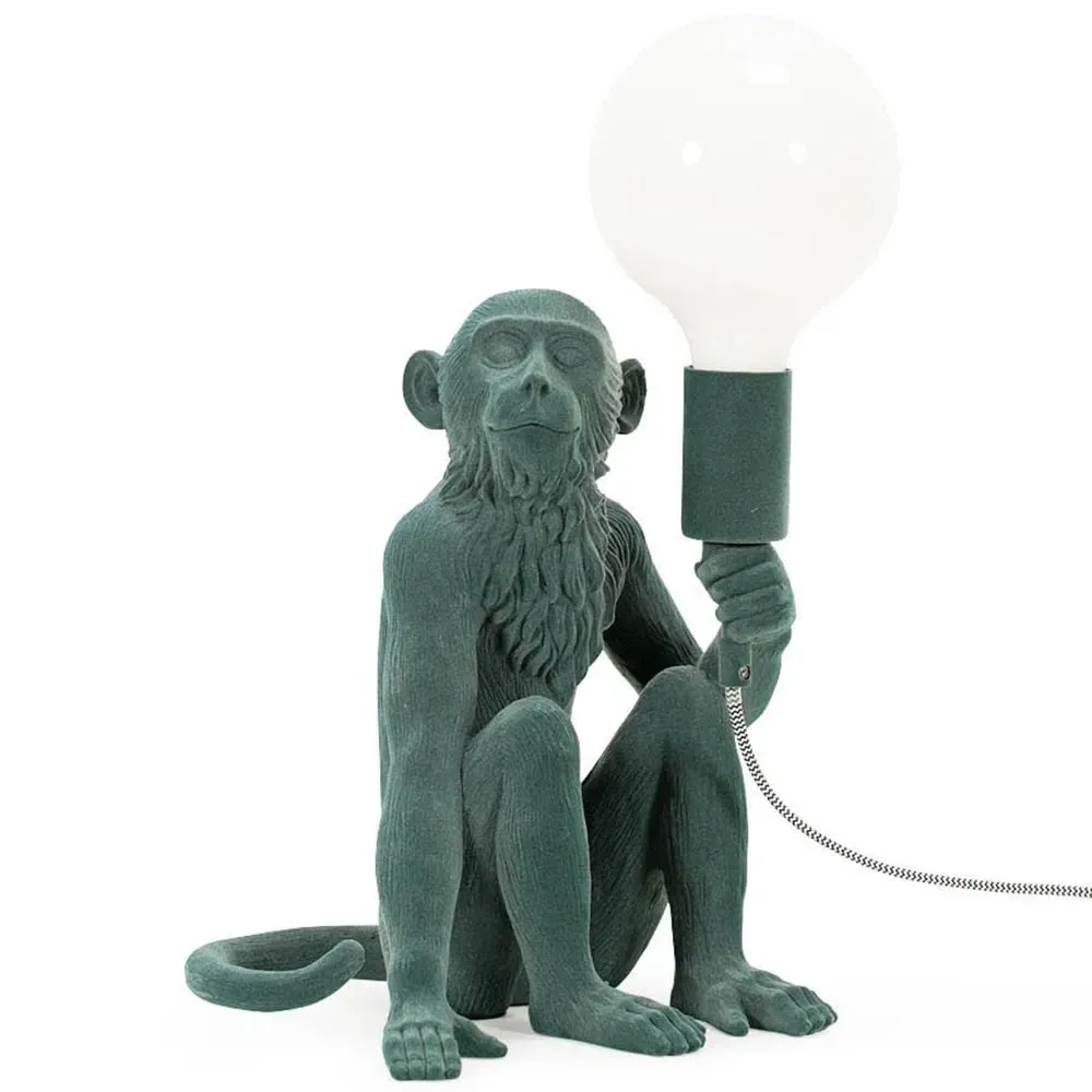 Geroge Monkey Globe LED Table Lamp - Green, Velvet image
