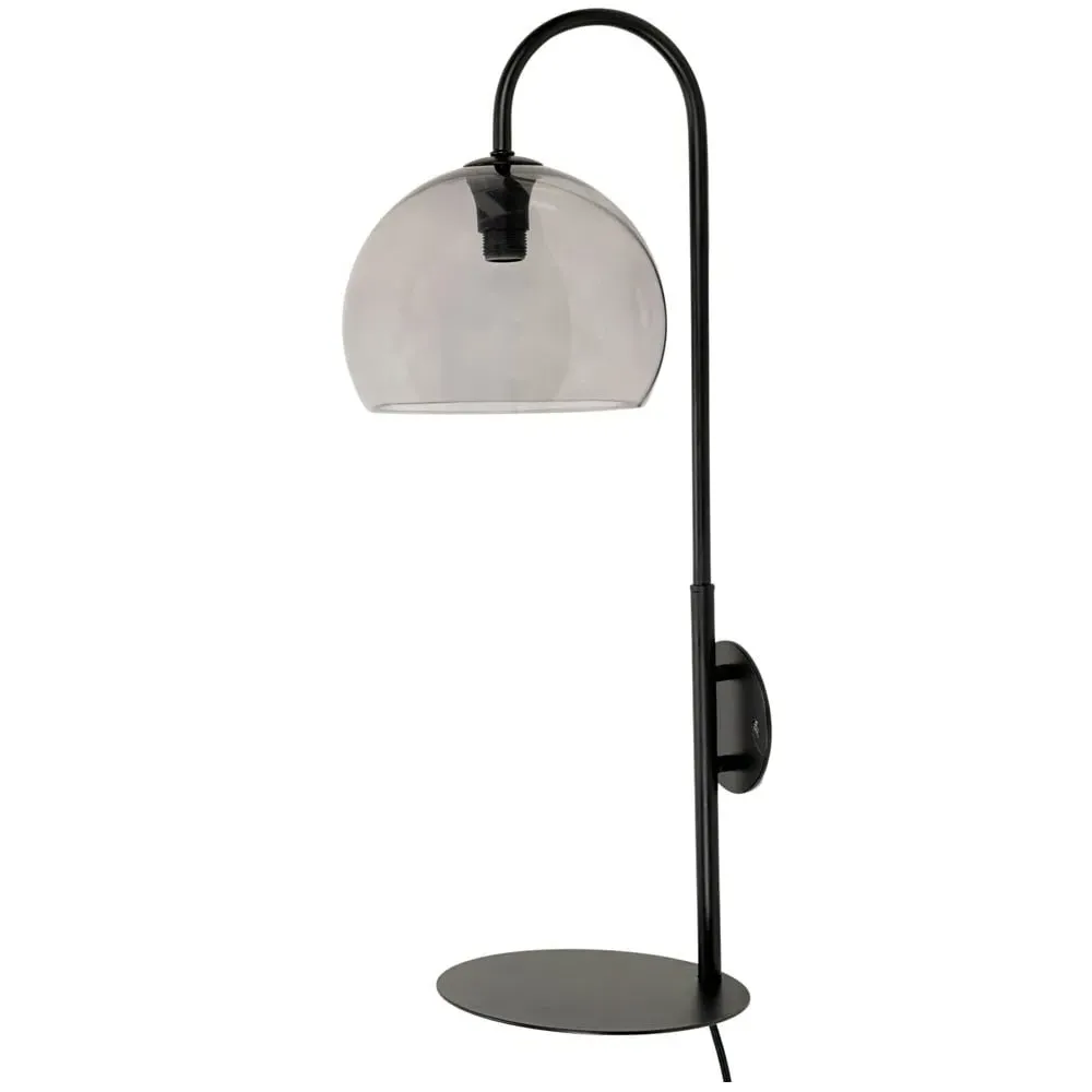 Glenn Globe Wall Light with Shelf - Black, Smoked Glass image