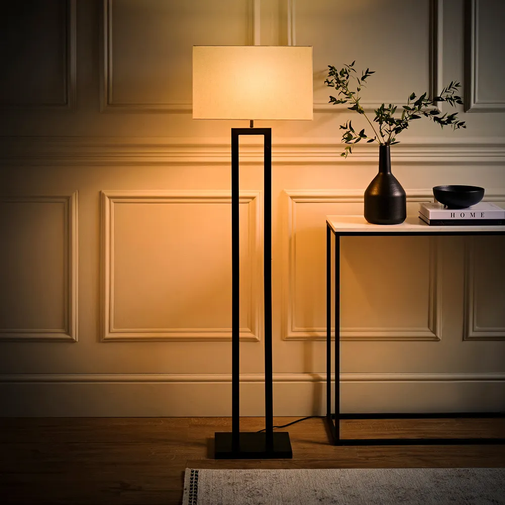Gloria Double Stem Floor Lamp with Rectangular Shade - Black, Metal