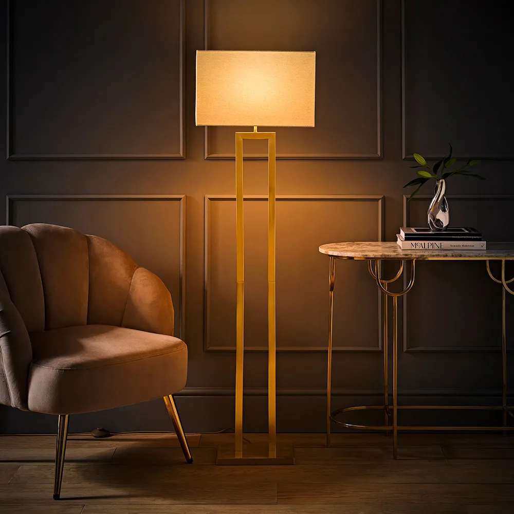 Gloria Double Stem Floor Lamp with Rectangular Shade - Gold, Metal
