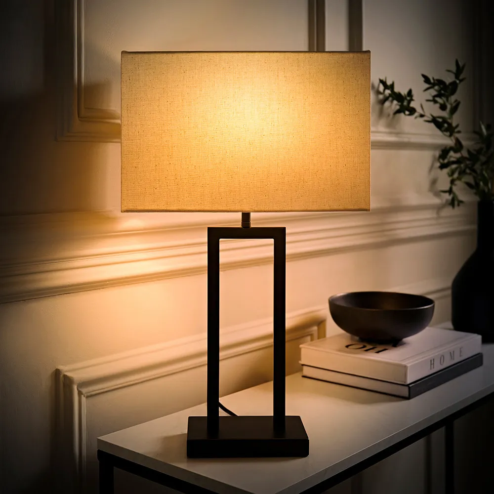 Gloria Double Stem Table Lamp with Rectangular Shade - Black, Metal