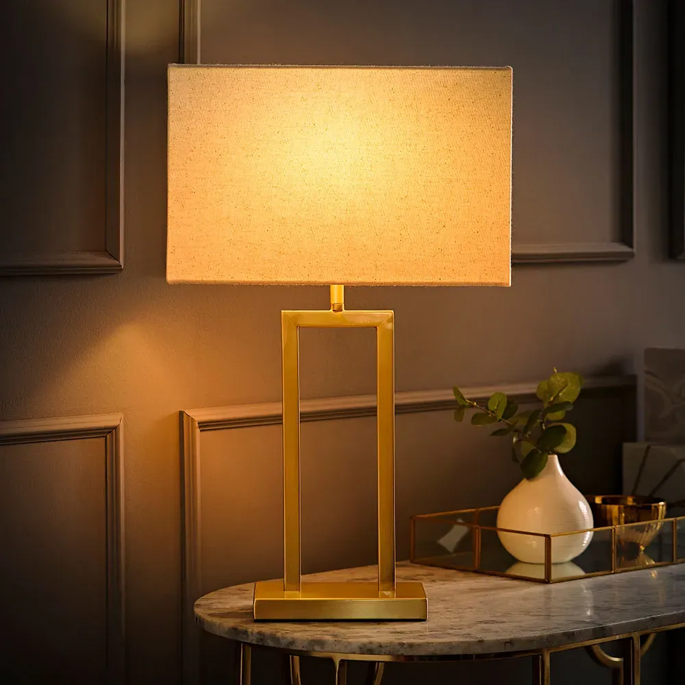 Gloria Double Stem Table Lamp with Rectangular Shade - Gold, Metal