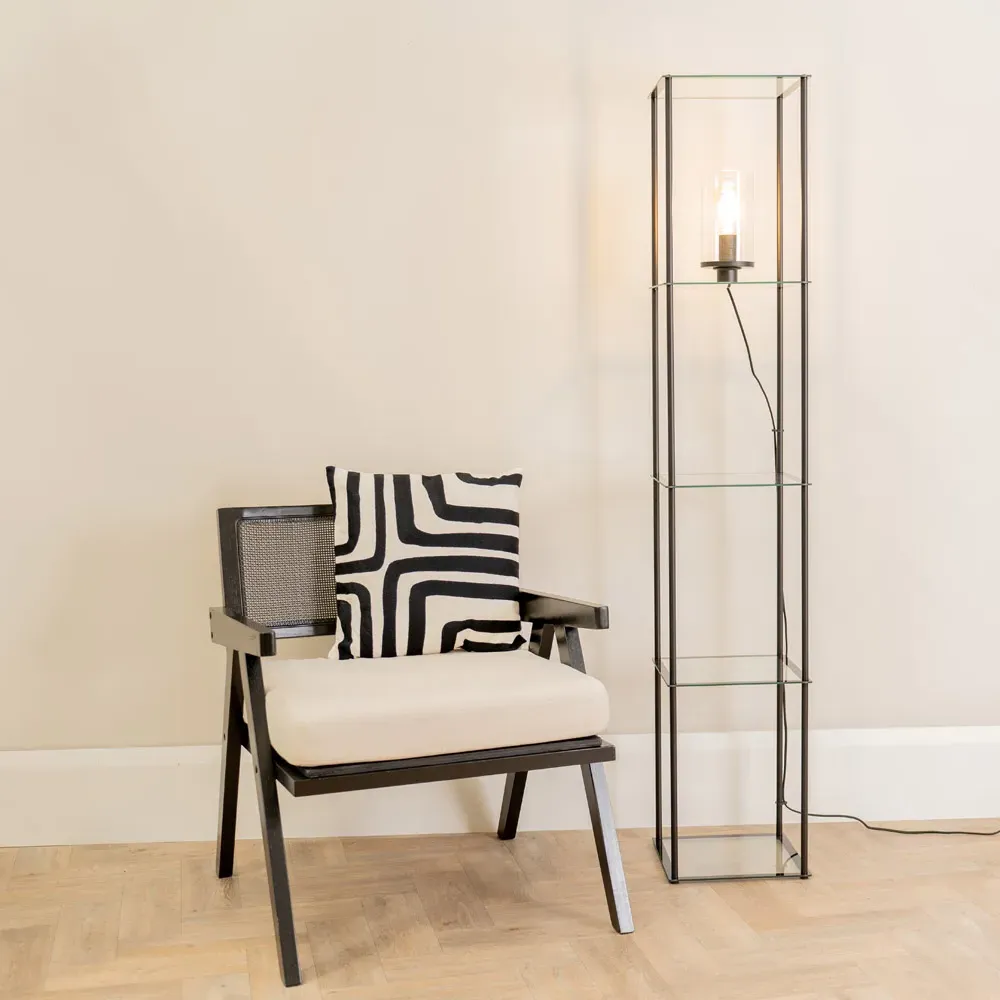 Gobie 4 Shelf LED Floor Lamp with Storage - Black, Glass