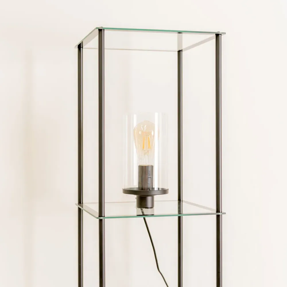 Gobie 4 Shelf LED Floor Lamp with Storage - Black, Glass