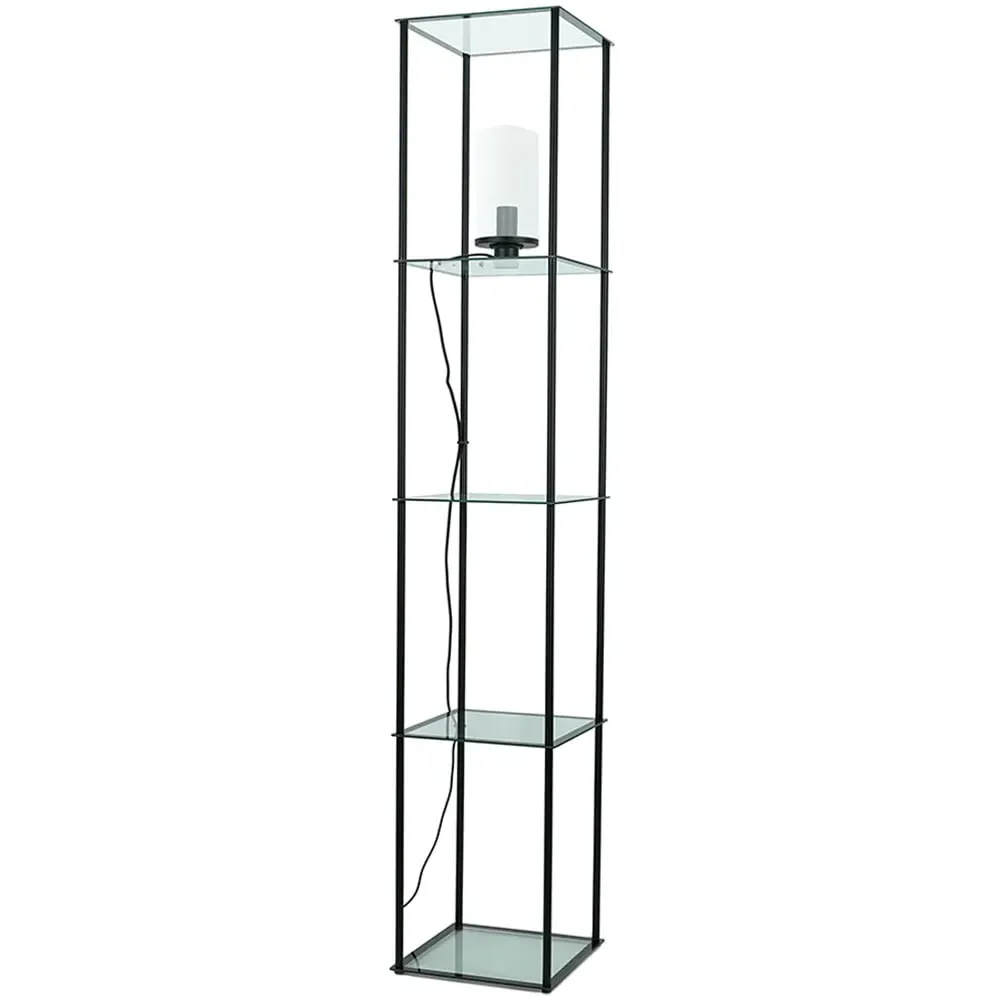 Gobie 4 Shelf LED Floor Lamp with Storage - Black, Glass image