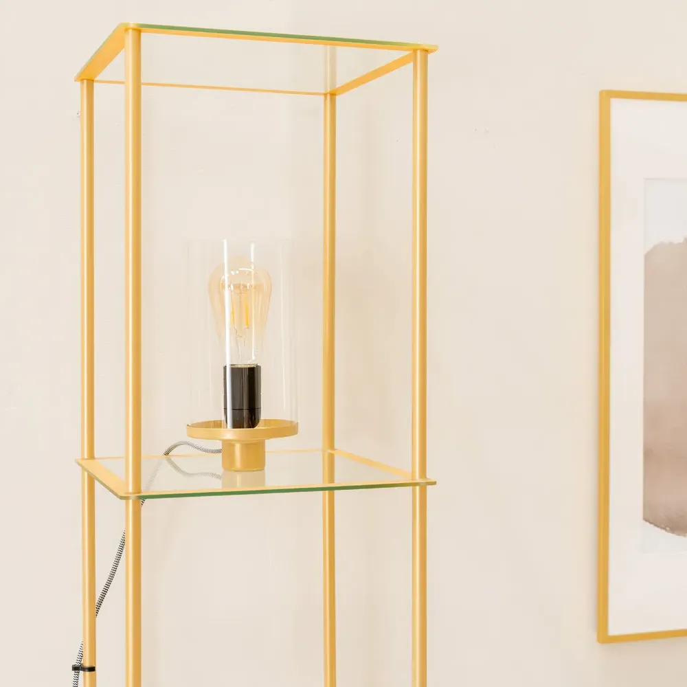 Gobie 4 Shelf LED Floor Lamp with Storage - Gold, Glass