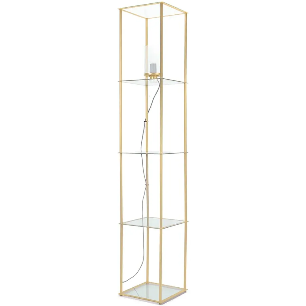 Gobie 4 Shelf LED Floor Lamp with Storage - Gold, Glass