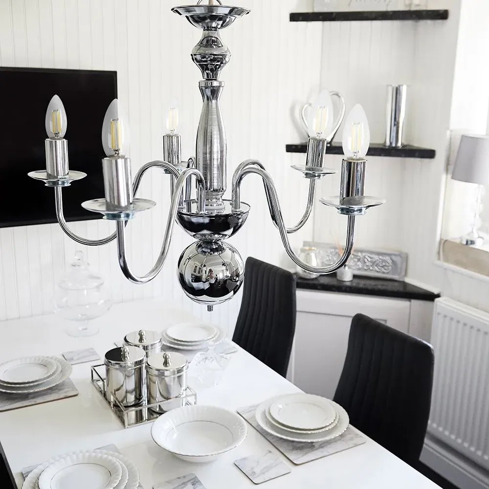 Gothica Flemish 5 Way Ceiling Chandelier Light - Chrome