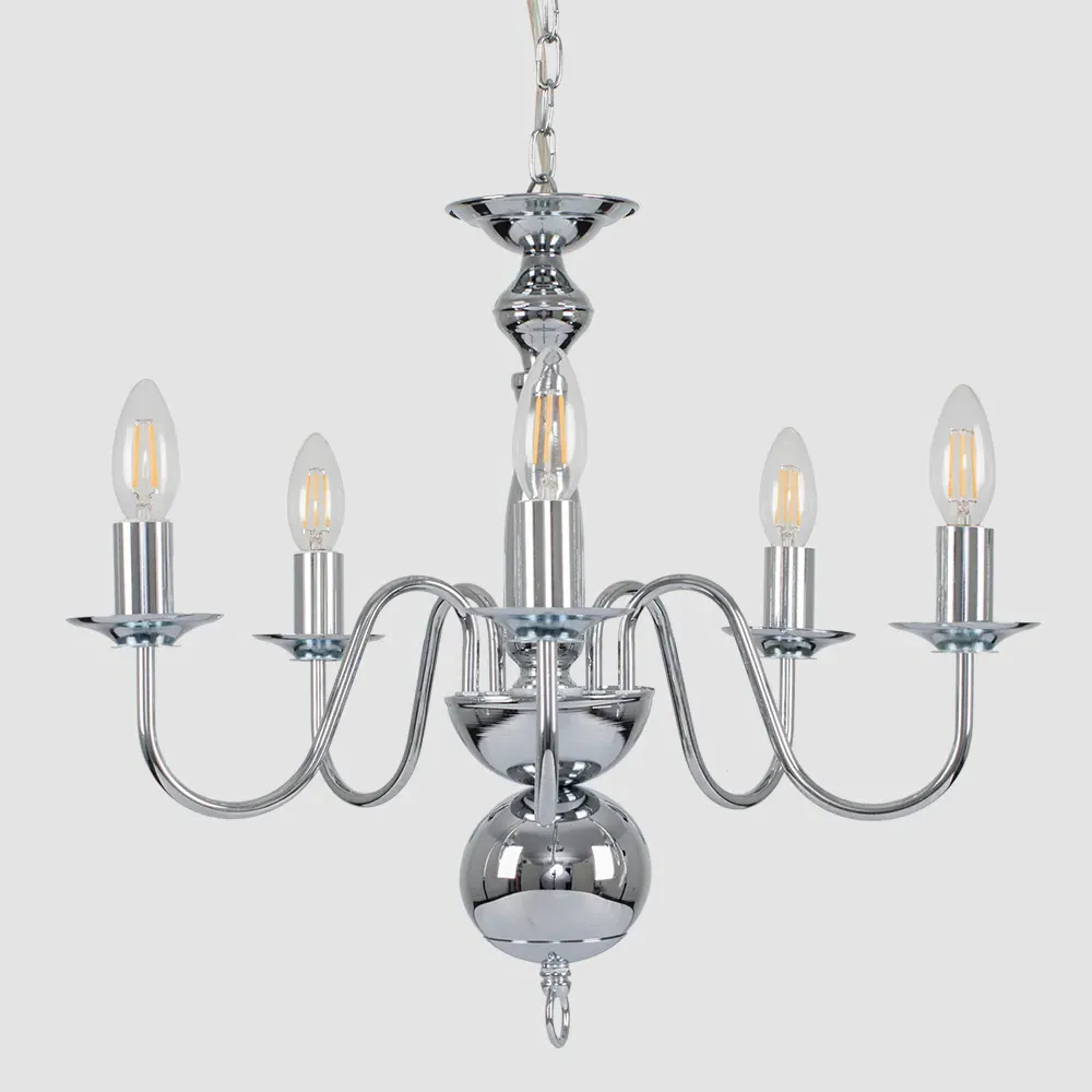 Gothica Flemish 5 Way Ceiling Chandelier Light - Chrome