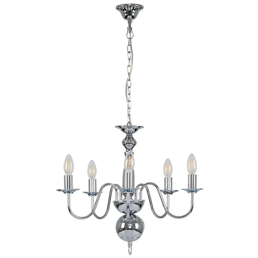 Gothica Flemish 5 Way Ceiling Chandelier Light - Chrome image