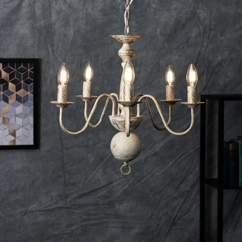 Gothica Flemish 5 Way Ceiling Chandelier Light - White