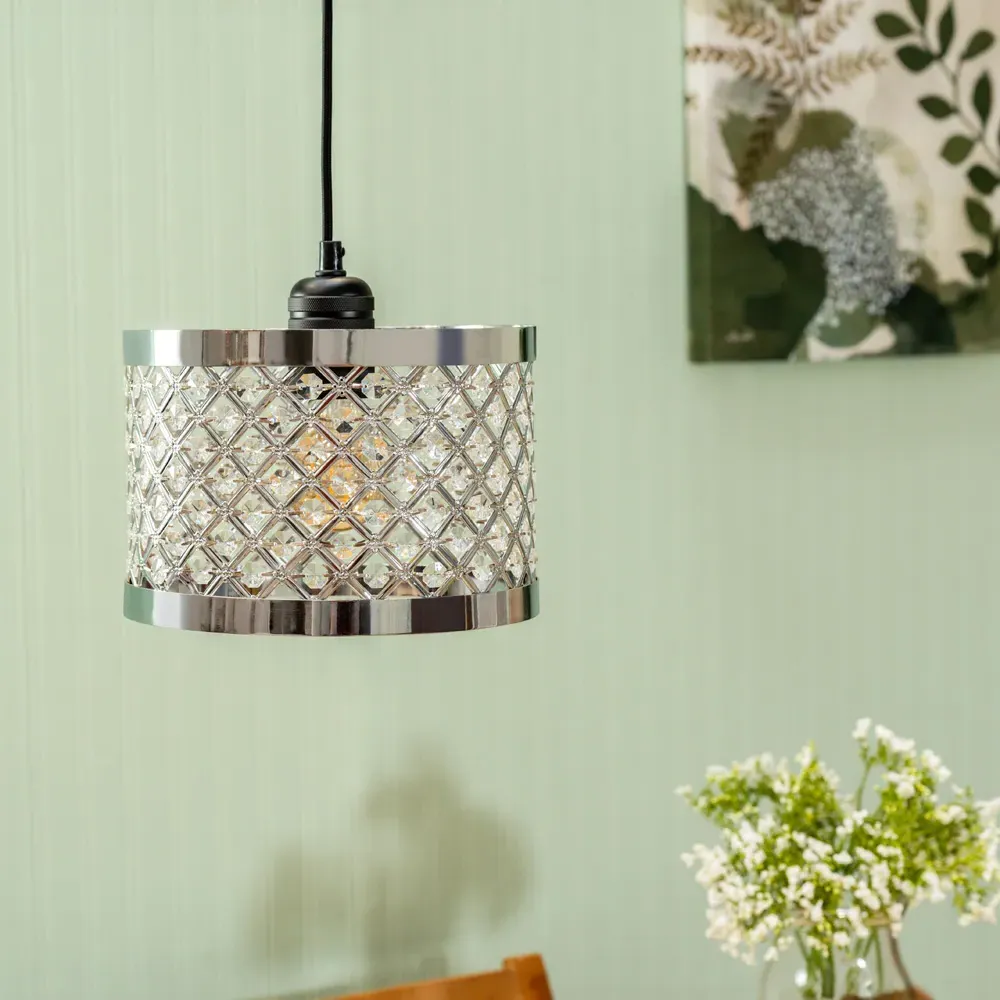 Hadley Drum Lamp Shade with Jewel Detail - Silver