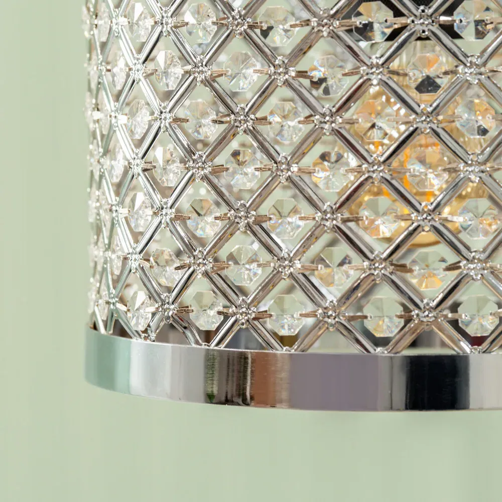 Hadley Drum Lamp Shade with Jewel Detail - Silver