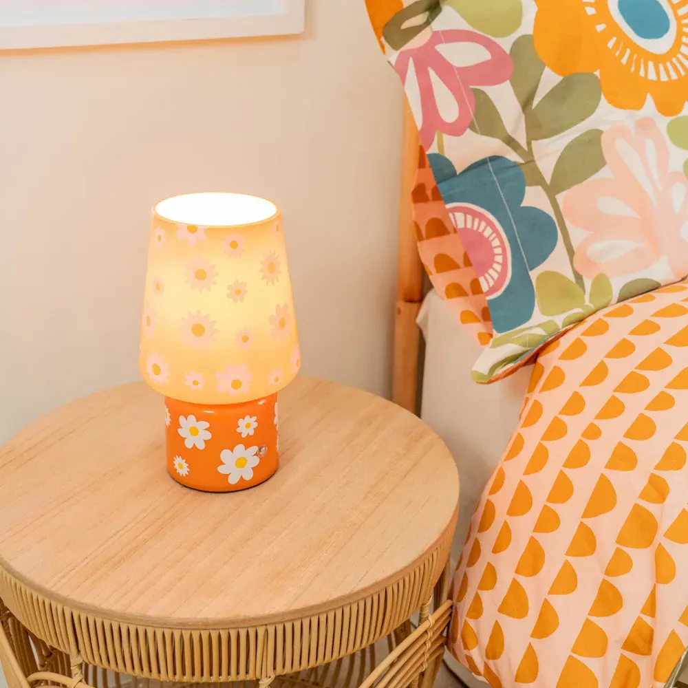 Hanya Flower Rechargeable LED Portable Table Lamp - Orange, Glass