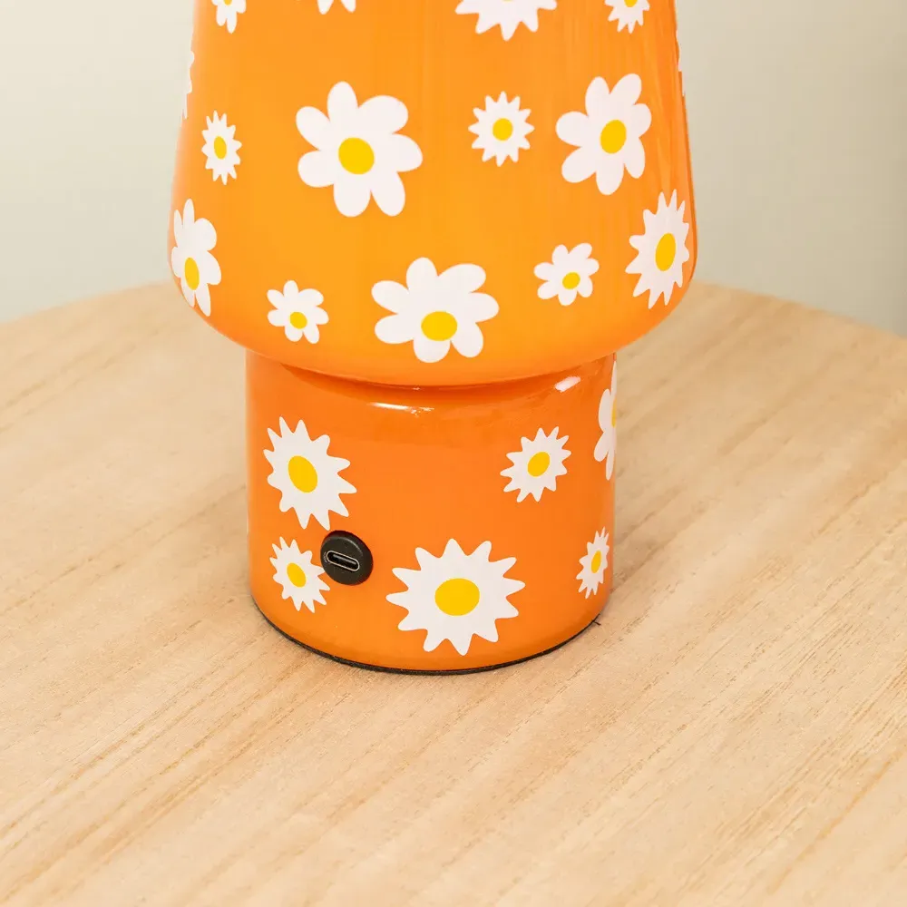 Hanya Flower Rechargeable LED Portable Table Lamp - Orange, Glass