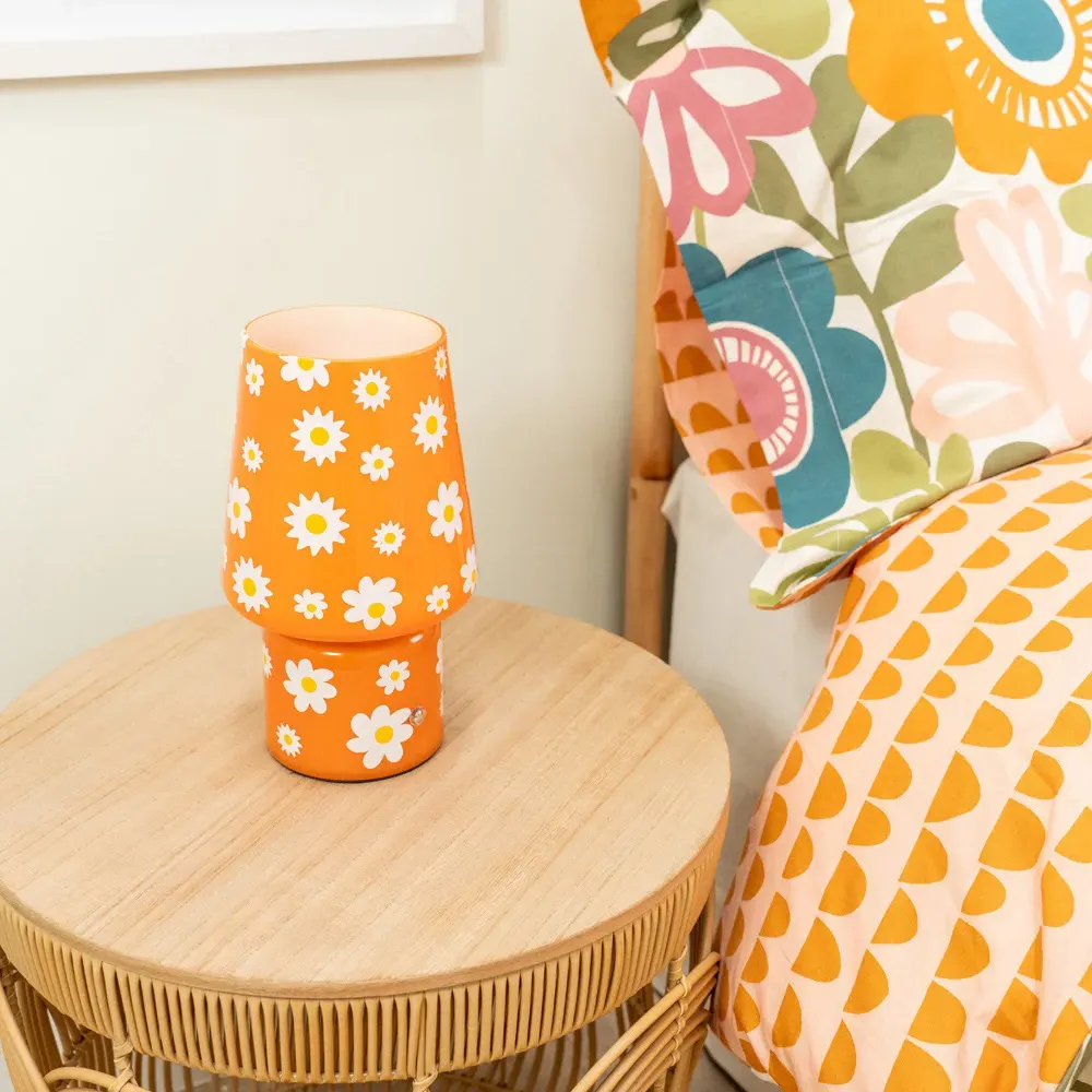 Hanya Flower Rechargeable LED Portable Table Lamp - Orange, Glass