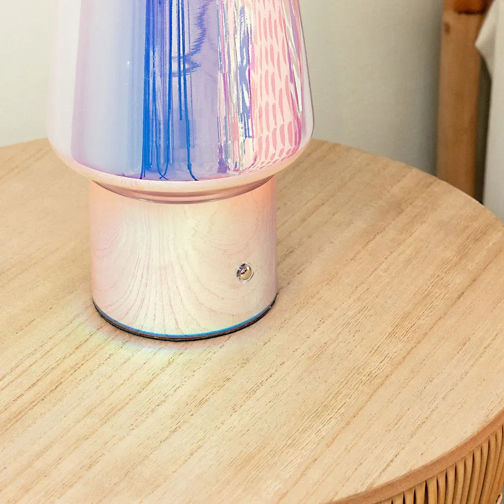 Hanya Iridescent Rechargeable LED Portable Table Lamp - Multi, Glass