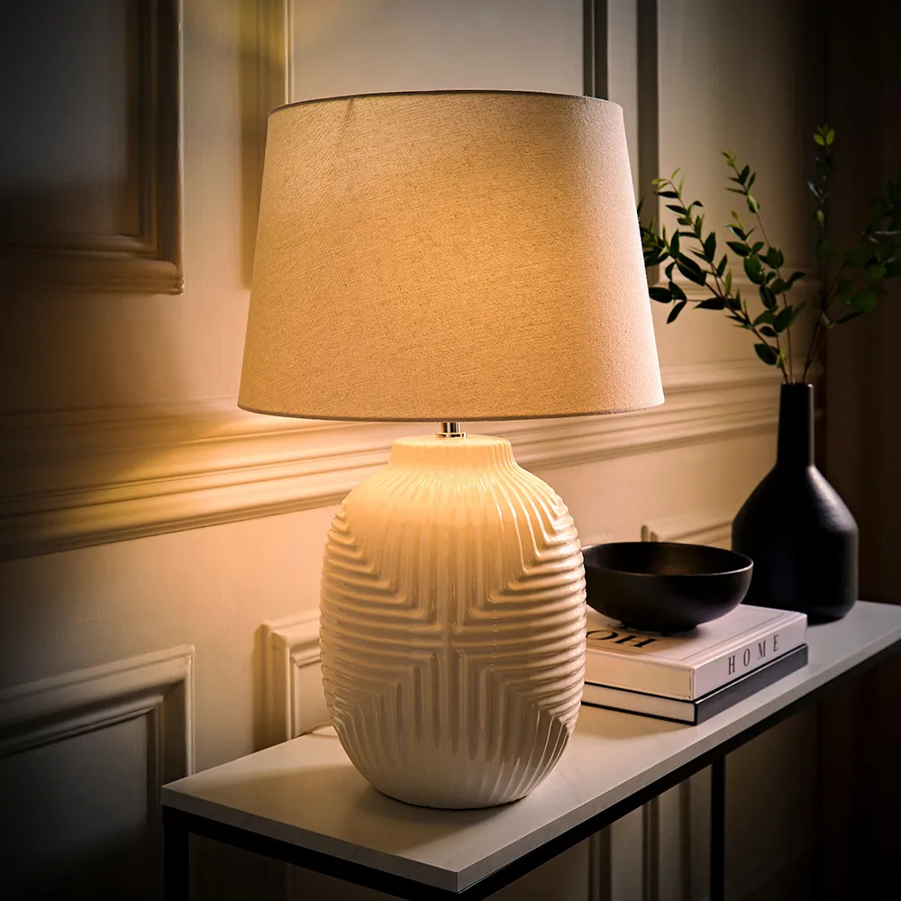 Harrison Large Table Lamp with Taper Shade - White