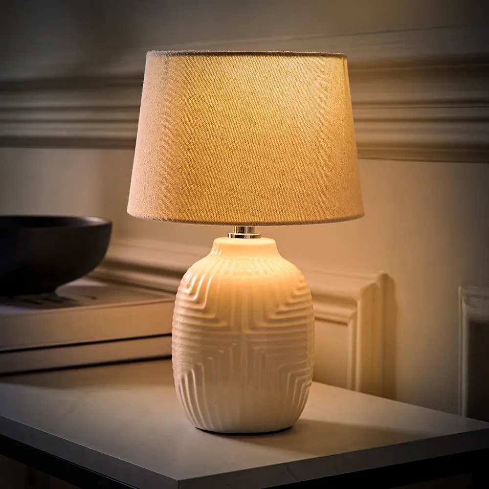 Harrison Small Table Lamp with Taper Shade - White