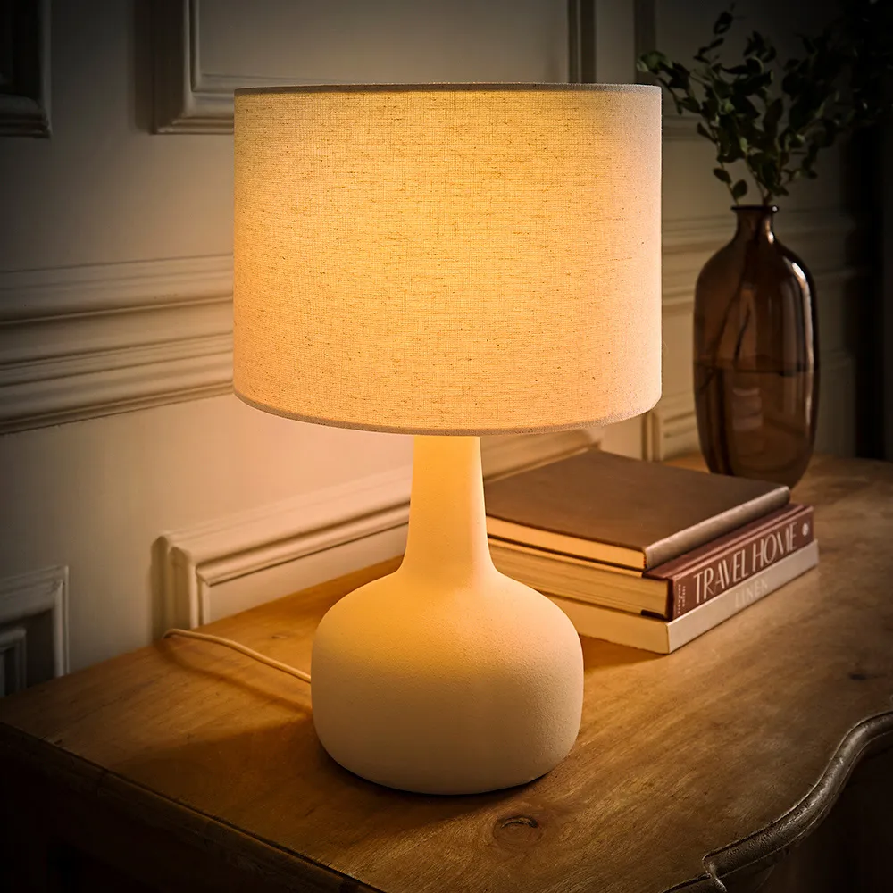 Hayley Squat Base Table Lamp - Beige, Ceramic