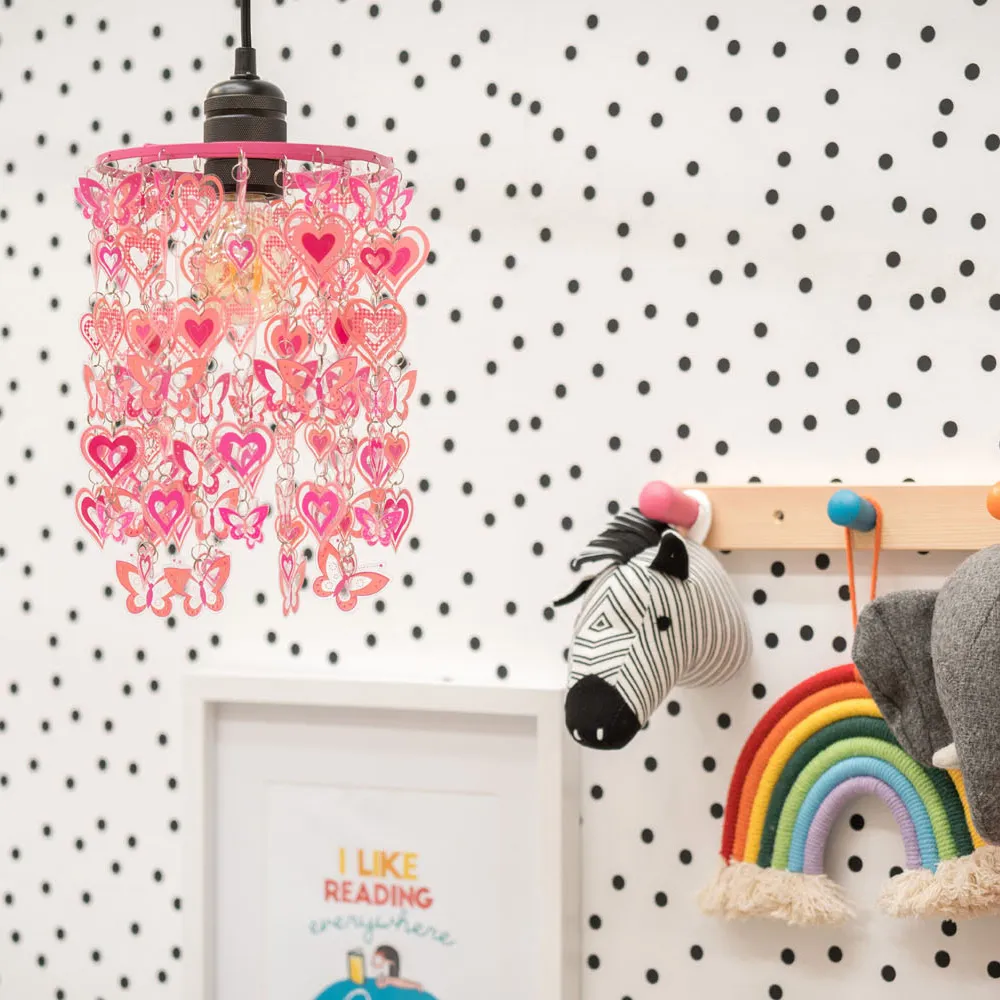 Hearts and Butterflies Pendant Light Shade - Pink