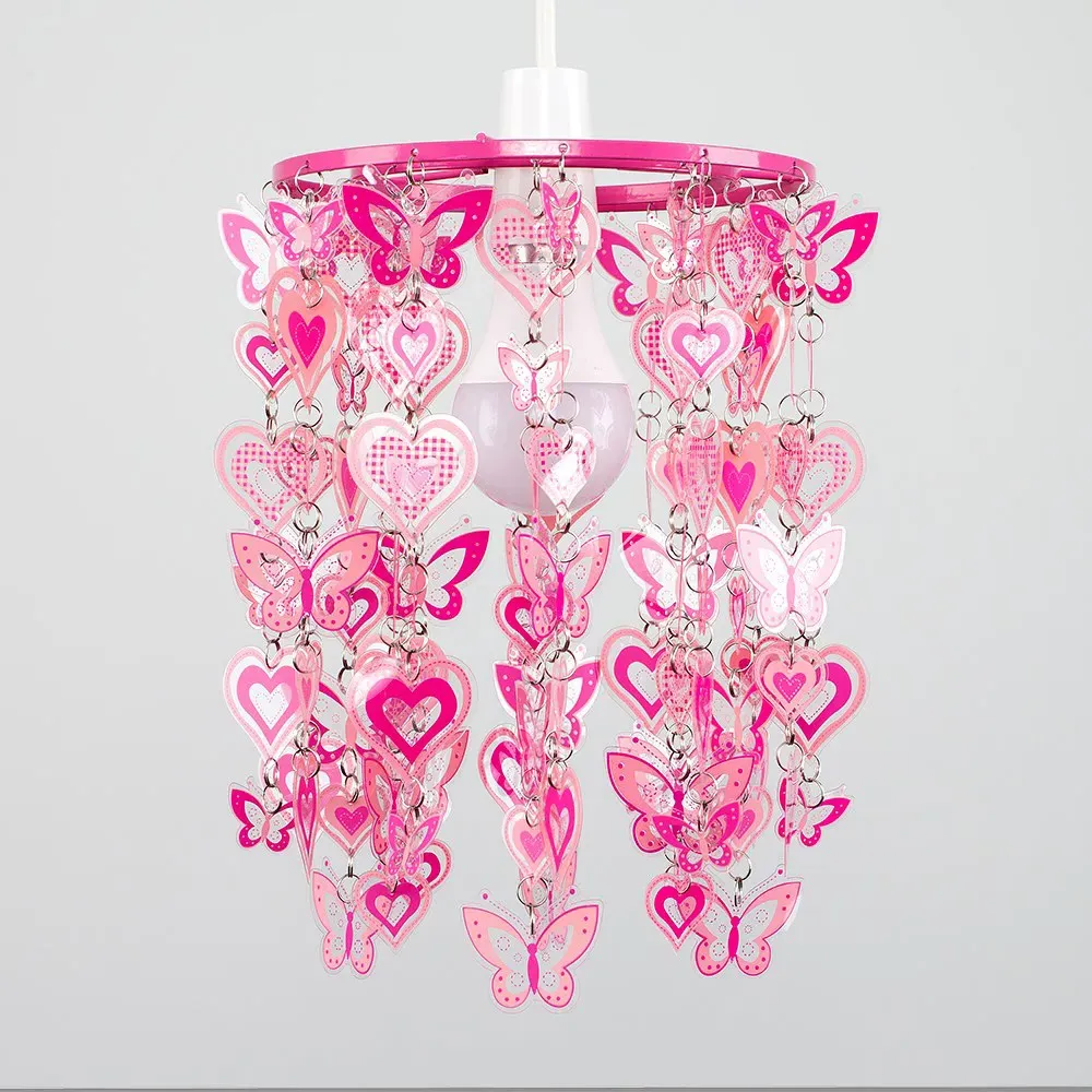 Hearts and Butterflies Pendant Light Shade - Pink