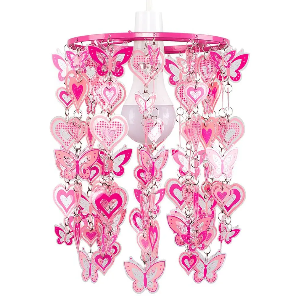 Hearts and Butterflies Pendant Light Shade - Pink image
