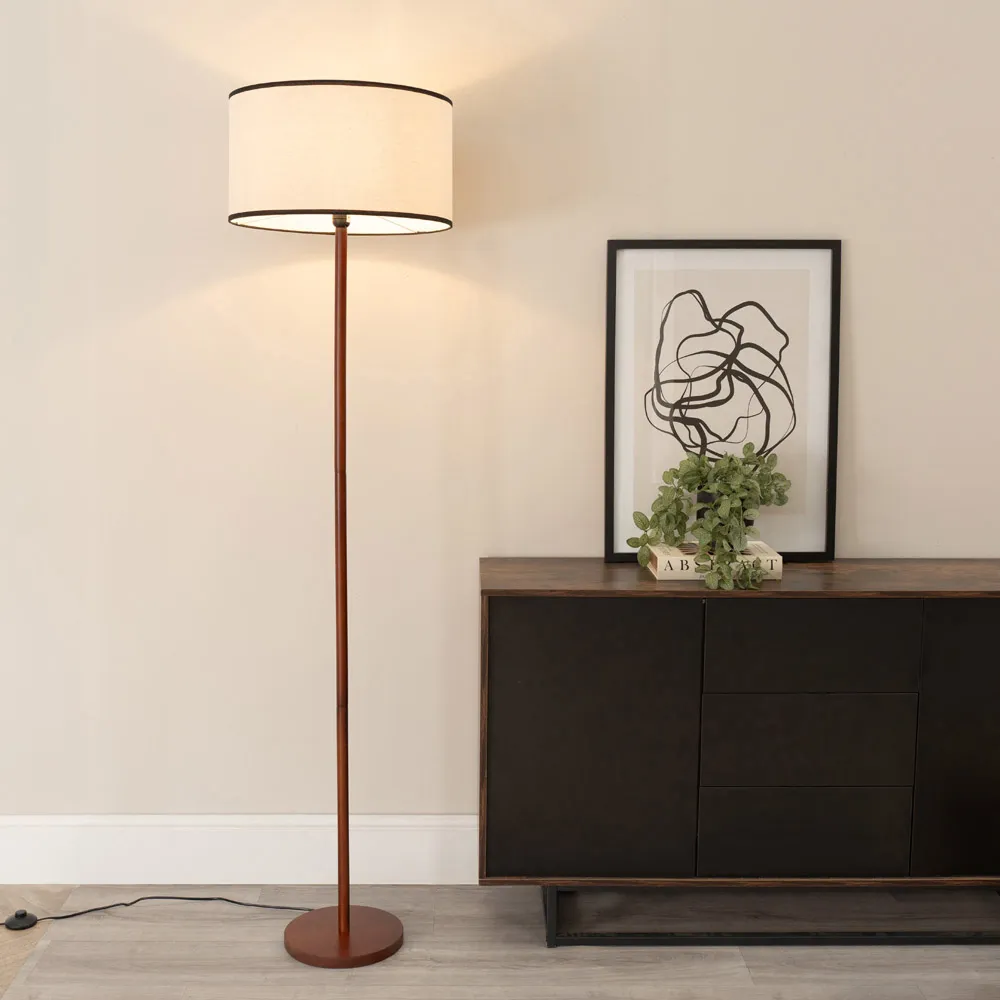 Heather Drum Shade Floor Lamp - Cream, Wood