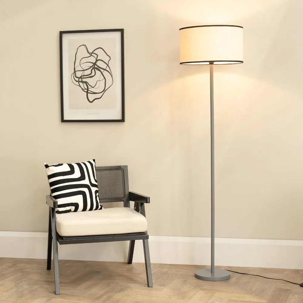 Heather Drum Shade Floor Lamp - Grey, Wood