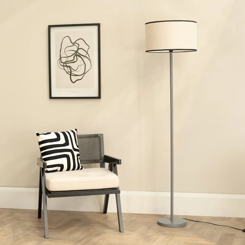 Heather Drum Shade Floor Lamp - Grey, Wood