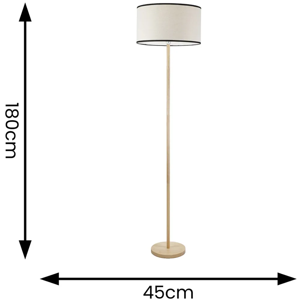 Heather Drum Shade Floor Lamp with Black Trim - Cream, Wood