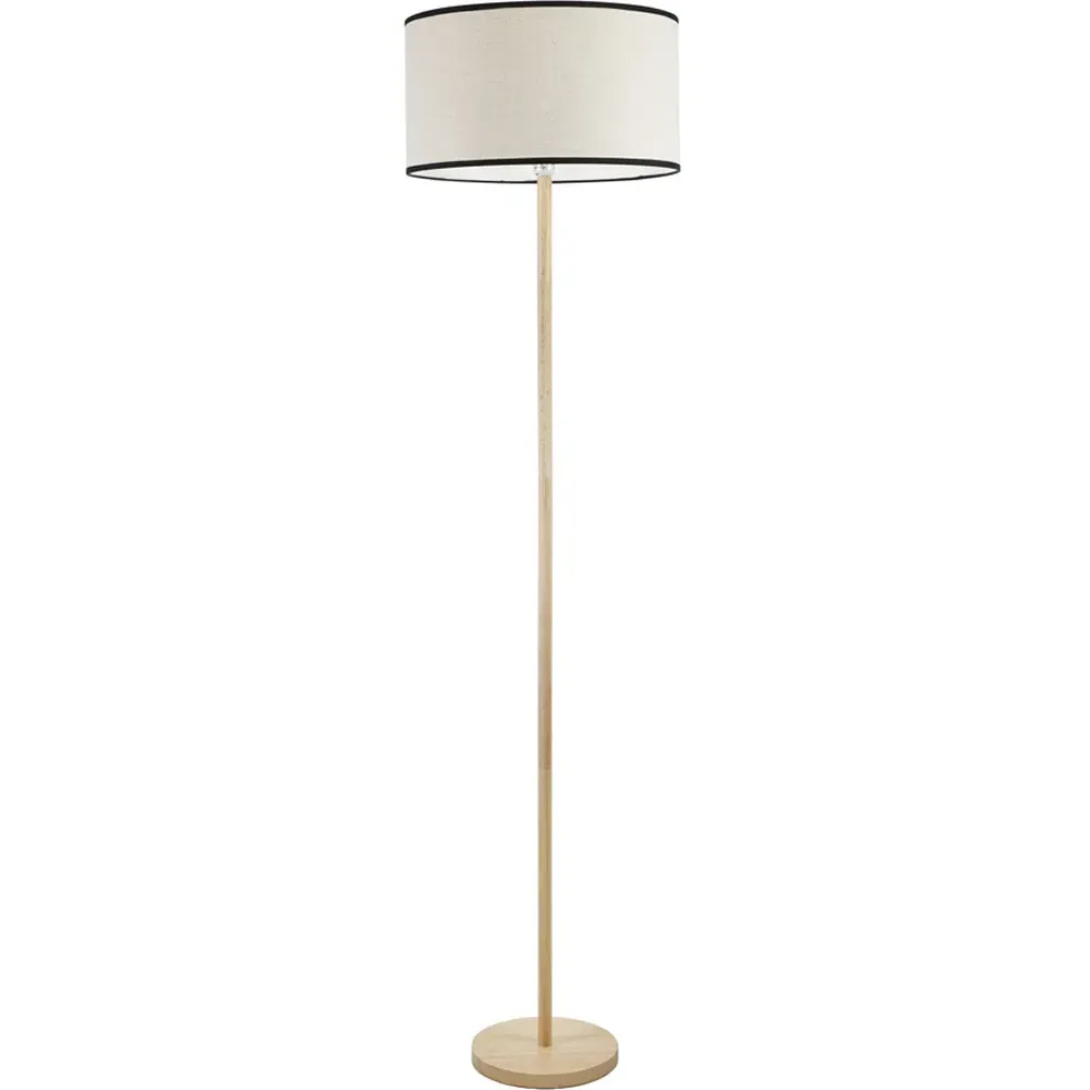 Heather Drum Shade Floor Lamp with Black Trim - Cream, Wood image